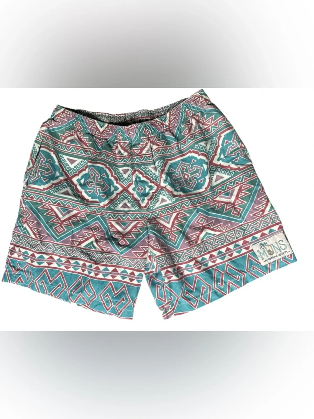 Muns‎ Australia Summer Aztec Print Elastic-Waist Board Shorts Retro